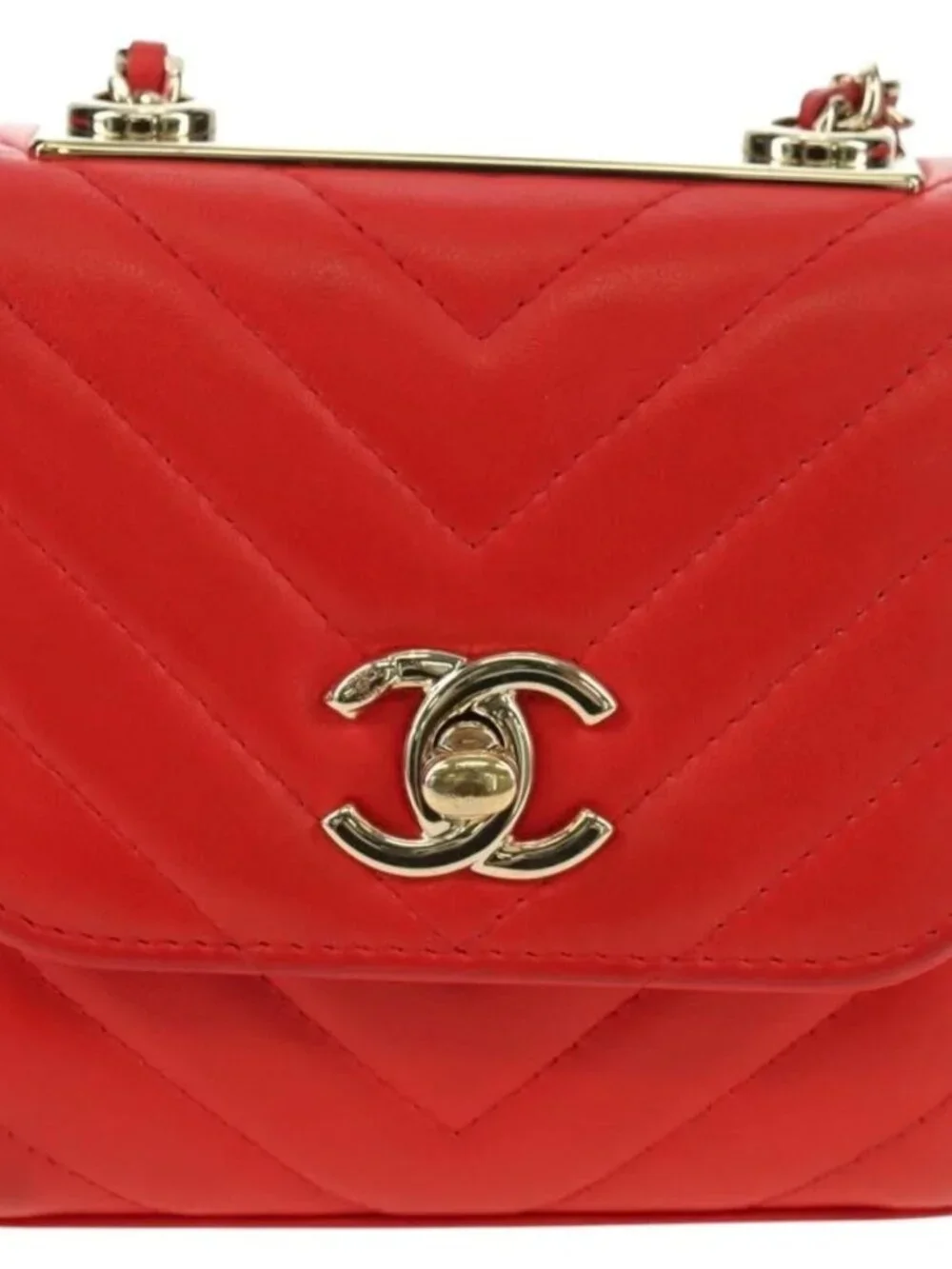 CHANEL V Stitch Shoulder Bag Lamb Skin Gold Red CC Auth bs35072M